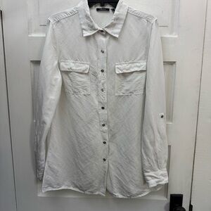 Carlisle White Linen Blend Utility Shirt Size 14